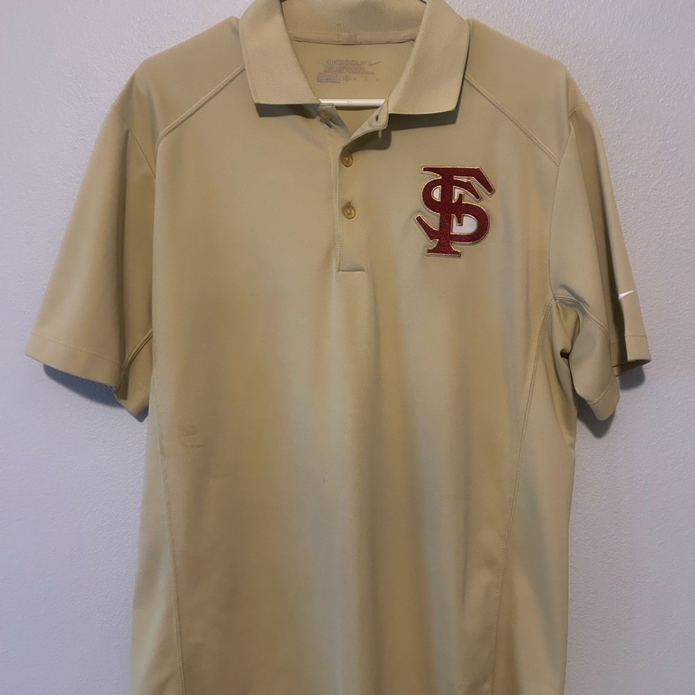 Nike Tan Polo Shirt with Red Logo